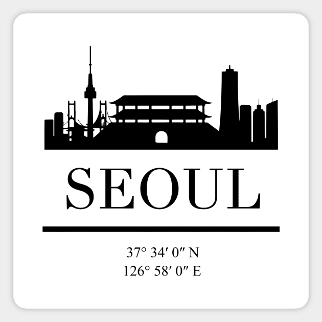 SEOUL SOUTH KOREA BLACK SILHOUETTE SKYLINE ART Magnet by deificusArt